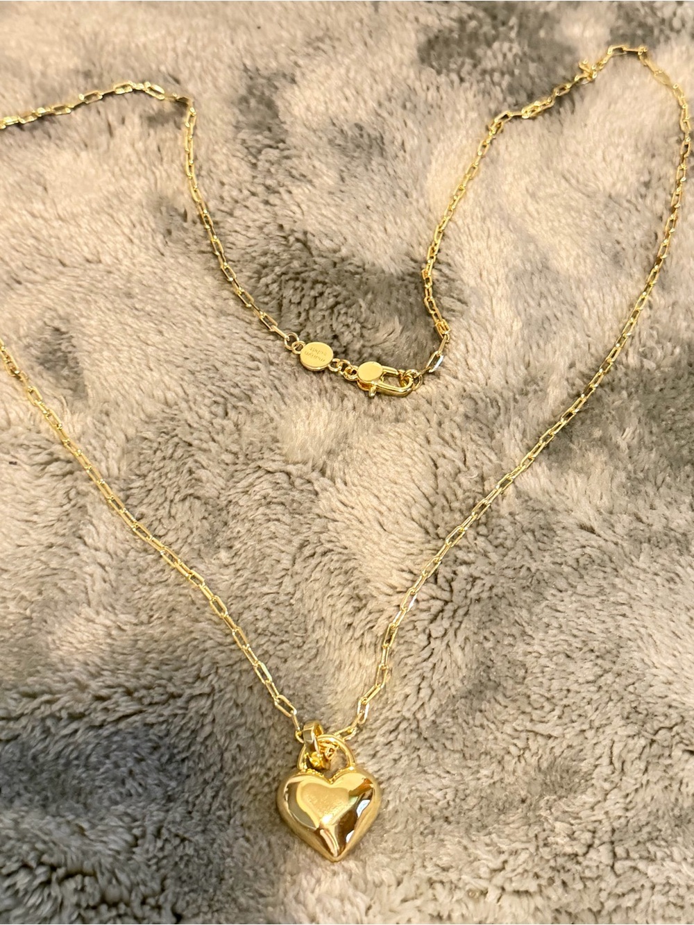 Marlyn Schiff 30” Puffy Heart Convertible Paperclip Chain Necklace Gold Tone